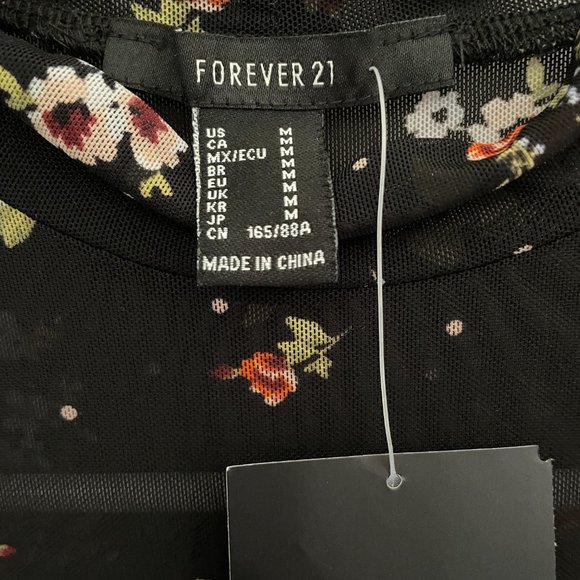 Forever 21 Sheer Mesh Navy Floral Mockneck Bodysuit - Picture 2 of 3